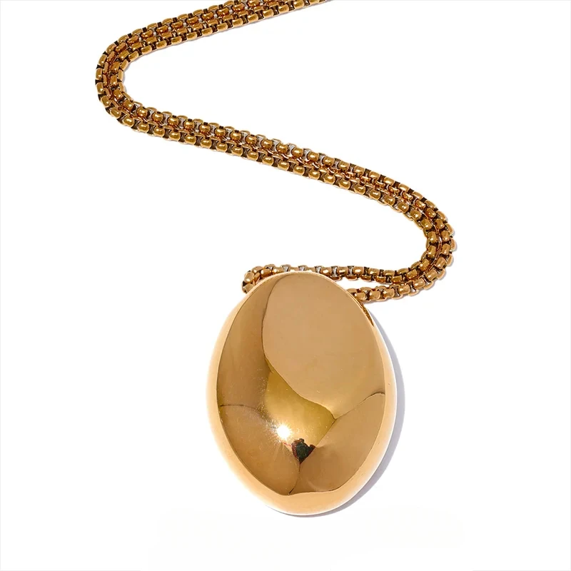 

TUES 70cm Minimalist Long Unisex Sweater Chain Jewelry 316l Stainless Steel Oval Pendant Necklace for Men Women Waterproof