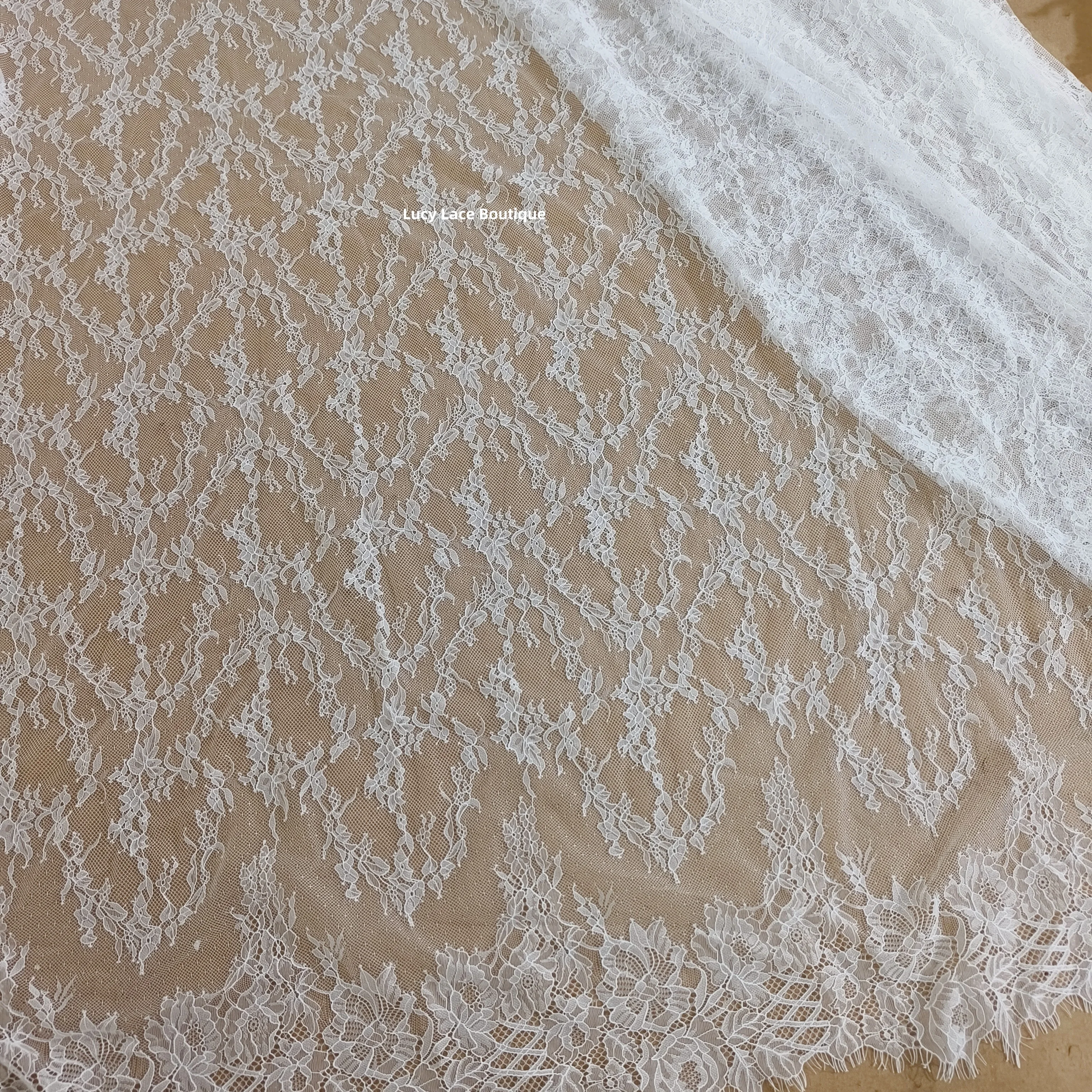 3meter price bridal chantilly lace fabric Off white lingerie lace Two lashes lace fabric material in stock 2025 Designs new