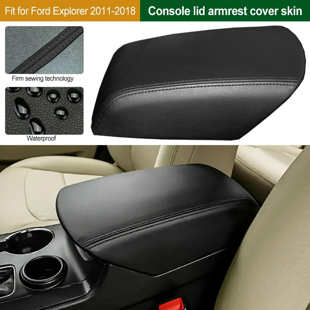 Black Auto Leather Center Console Lid Armrest Cover Skin For Ford Explorer 2011 2012 2013 2014 2015 2016 2017 2018