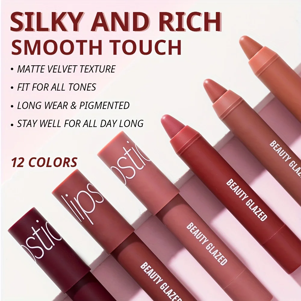 BEAUTY GLAZED Matte Pearl Lipstick Pens: Long-Lasting, Waterproof, And Non-Stick for All Skin Types - 12 Colors