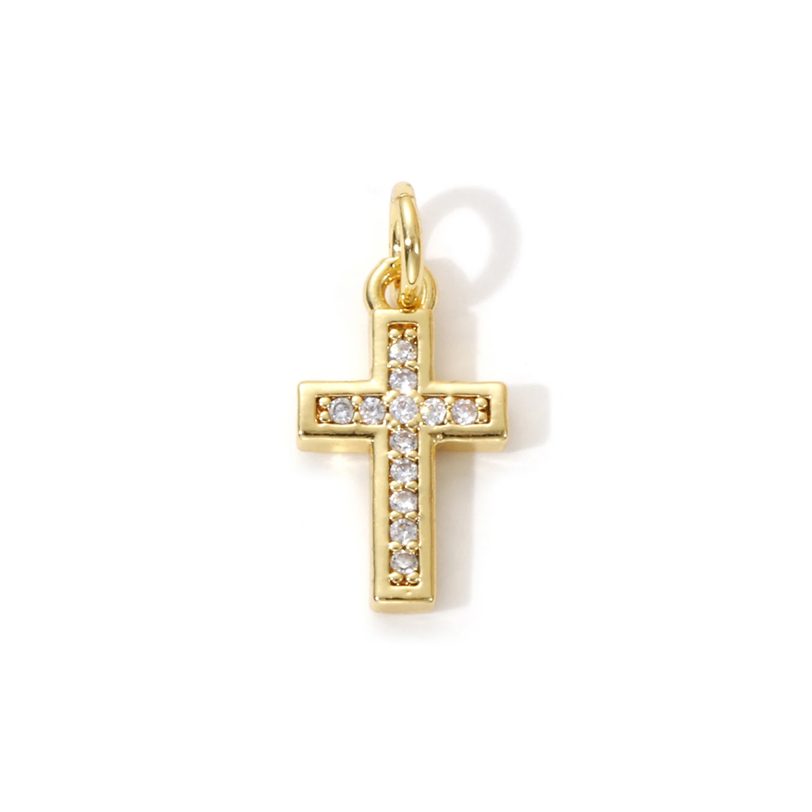 

2pcs Cross Brass Charms 18K Gold Plated Cross Micro Pave Clear Cubic Zirconia Pendants for DIY Jewelry Making 18mm x 8mm