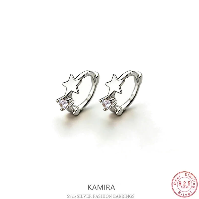 KAMIRA 925 Sterling Silver Star Huggie Hoop Earrings Gold Plated Trendy CZ Star Jewelry for Women