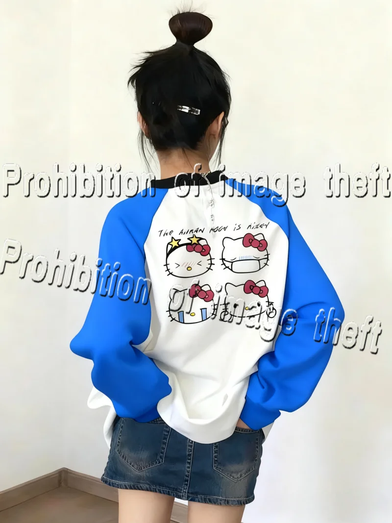 الخريف والشتاء العصرية مرحبا كيتي الوالدين الطفل قميص طويل الأكمام سميكة مطبوعة الأسرة في الهواء الطلق خلع الملابس جو أعلى