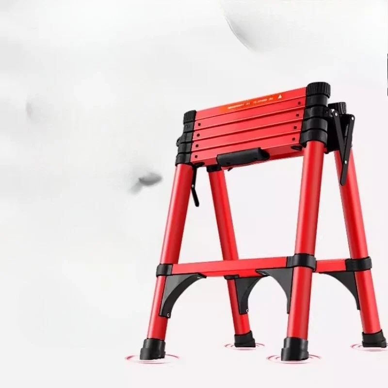 Red Aluminum Folding Step Ladder - Telescoping 4-5 Step Household Stool for Home, Kitchen & Moving, Multifunctional & Portable