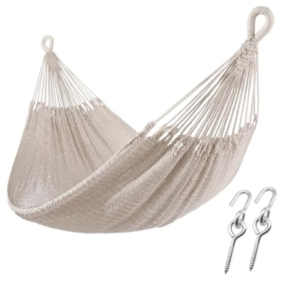

ZEAN Handwoven Hammock by Thick Cotton Rope XL Two Person Hammock for Outside Patio Backyard Garden 550LB Capacity