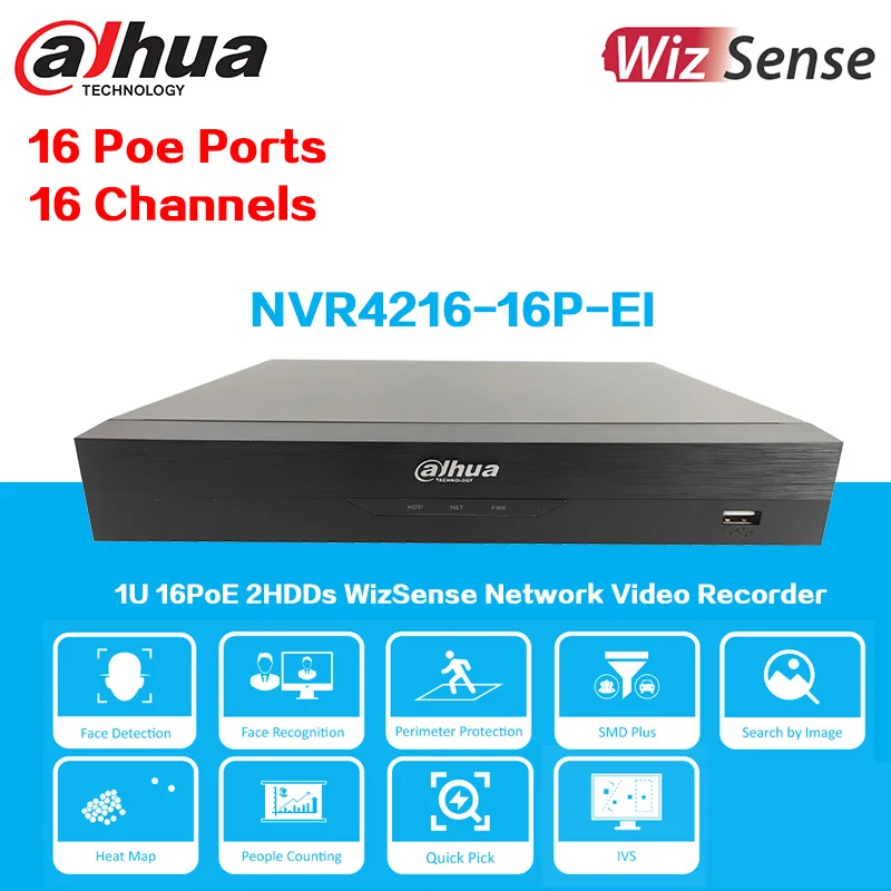 Dahua NVR4216-16P-EI NVR4232-16P-EI 16CH/32CH 1U 16PoE 2HDDs WizSense Network Video Recorder