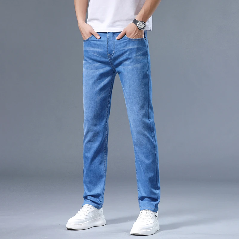 New Men's Summer Loose Straight Trendy Casual Men's Pants with Elastic Versatile Denim Jeans Male Classic Fashion