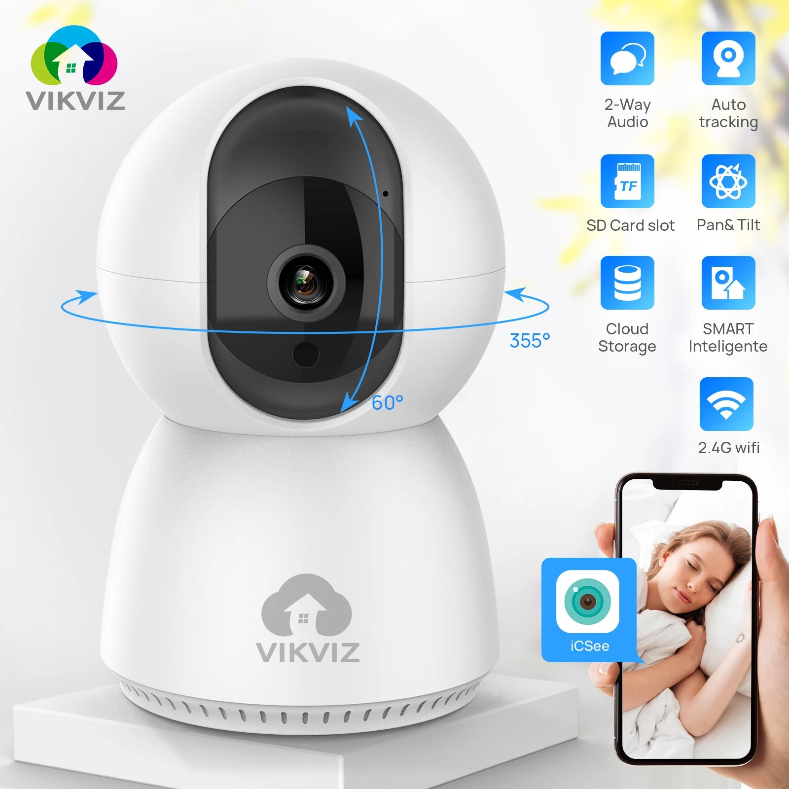 

Wireless IP Camera ICsee 2MP 3MP HD PT IR IPC WIFI Rotatable 2-Way Audio Alarm Detect Indoor Video Surveillance for Home