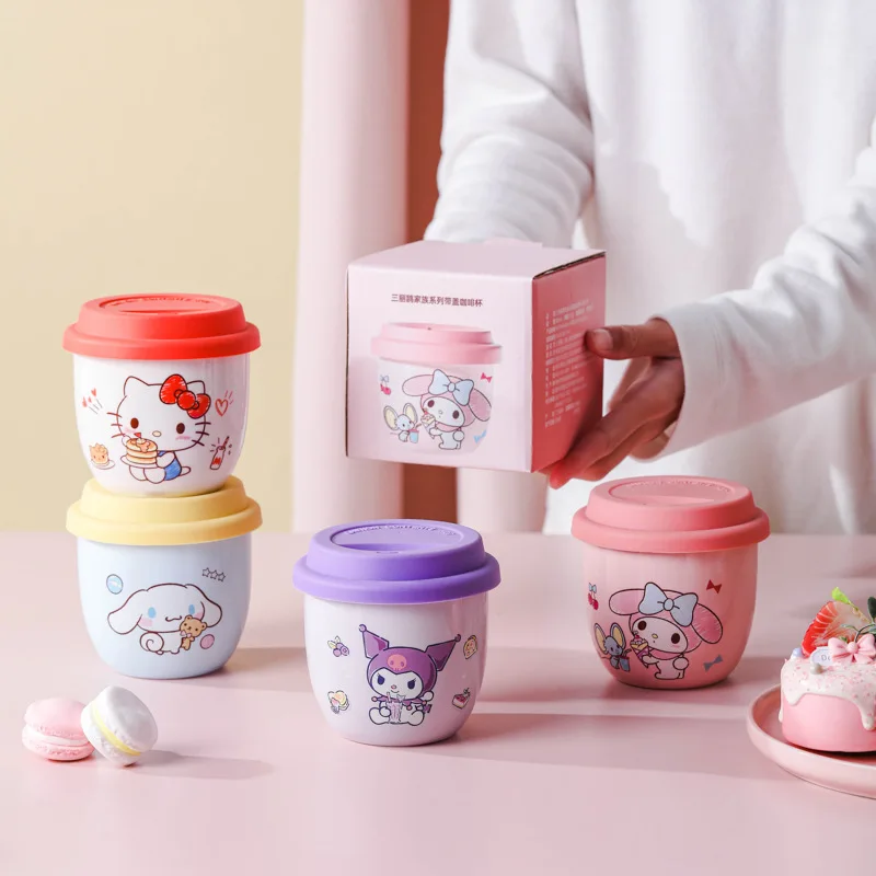 

Kawaii Hello Kitty Ceramic Cup Cute Cartoon Cap Coffee Cup Kitchen Travel Women Supplies Desktop Decoration Student Wholesale