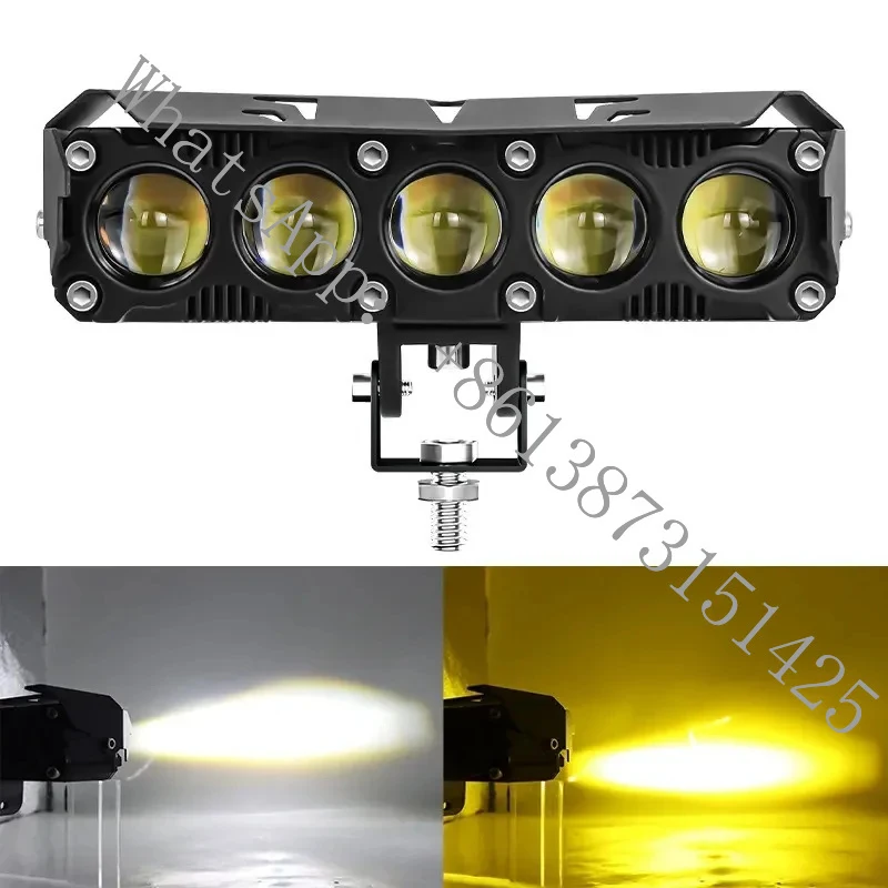 Suitable Motorcycles 5-Eye High-Power 55W Thick-Body LED Spotlights with Fan White-Yellow Dual-Color Constant Light, Waterpr