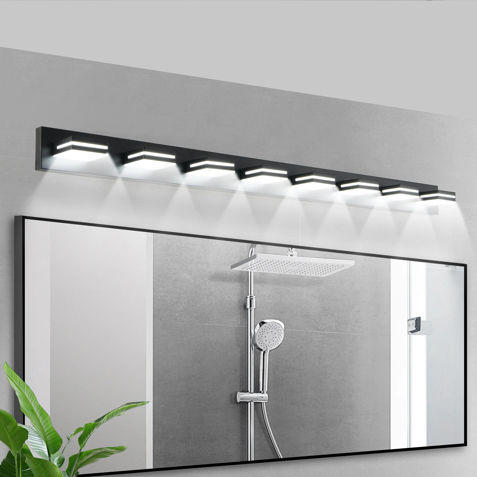 Modern Black LED Vanity Light, 8-Lights Wall Sconce for Bathroom and Mirror, Sleek Minimalist Design, Energy-Efficient