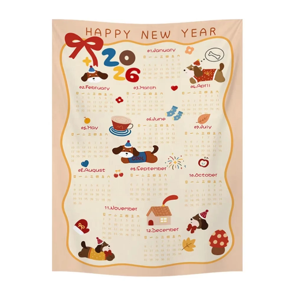 2026 Calendar Tapestry Wall Hanging - Flat Print, Ideal for Bedroom & Living Room Wall Decor, Perfect for Adding Elegance
