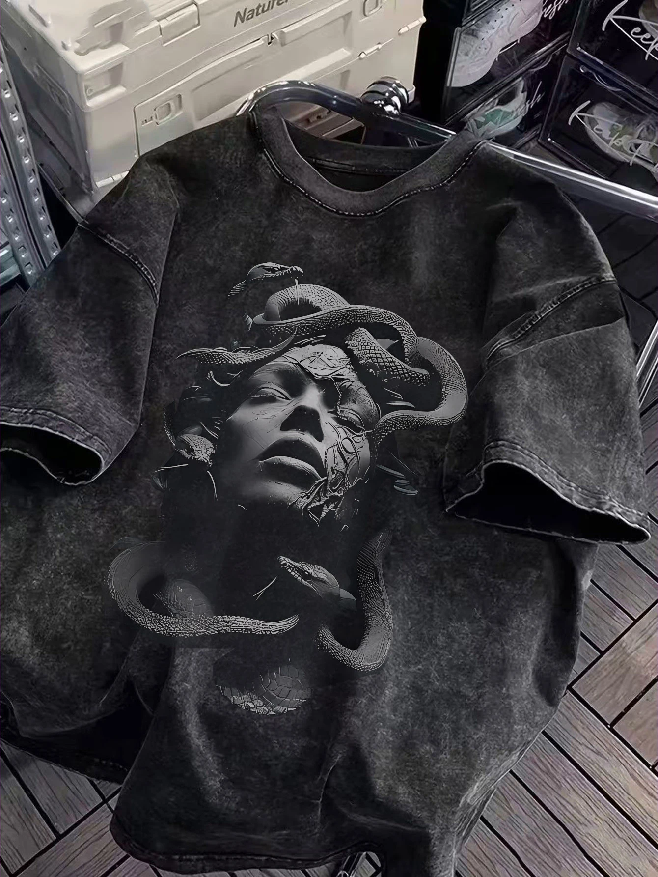 Danqiyoyo Washed Fuzzy Narrative Short Sleeved Round Neck Y2k Tshirt Men Clothing New in Top & Tees Man T-Shirt 27162