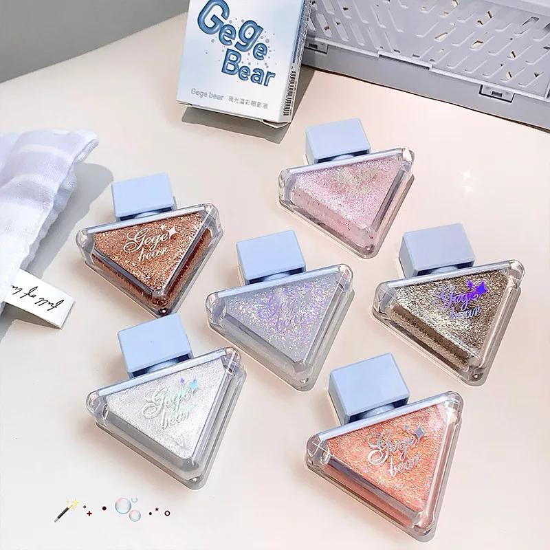 Sombra de ojos monocromática triangular creativa, brillo nacarado líquido, resaltador, barras de ojos líquidas de gusano de seda, maquillaje de ojos para mujer