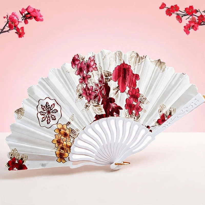 Klappbarer Handfächer aus Kunststoff zur Raumpräsentation mit Blumenmuster 3XUF – Detail 1