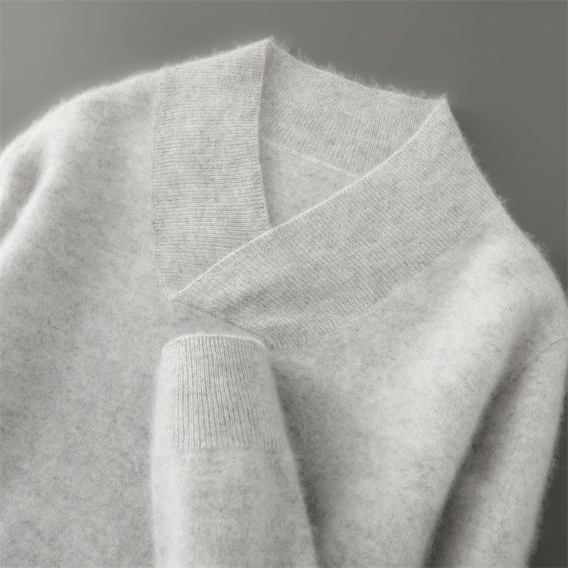 Outono inverno de alta qualidade moda suéteres lã pura cor sólida solto com decote em v pulôver de malha homem casual manga longa suéteres