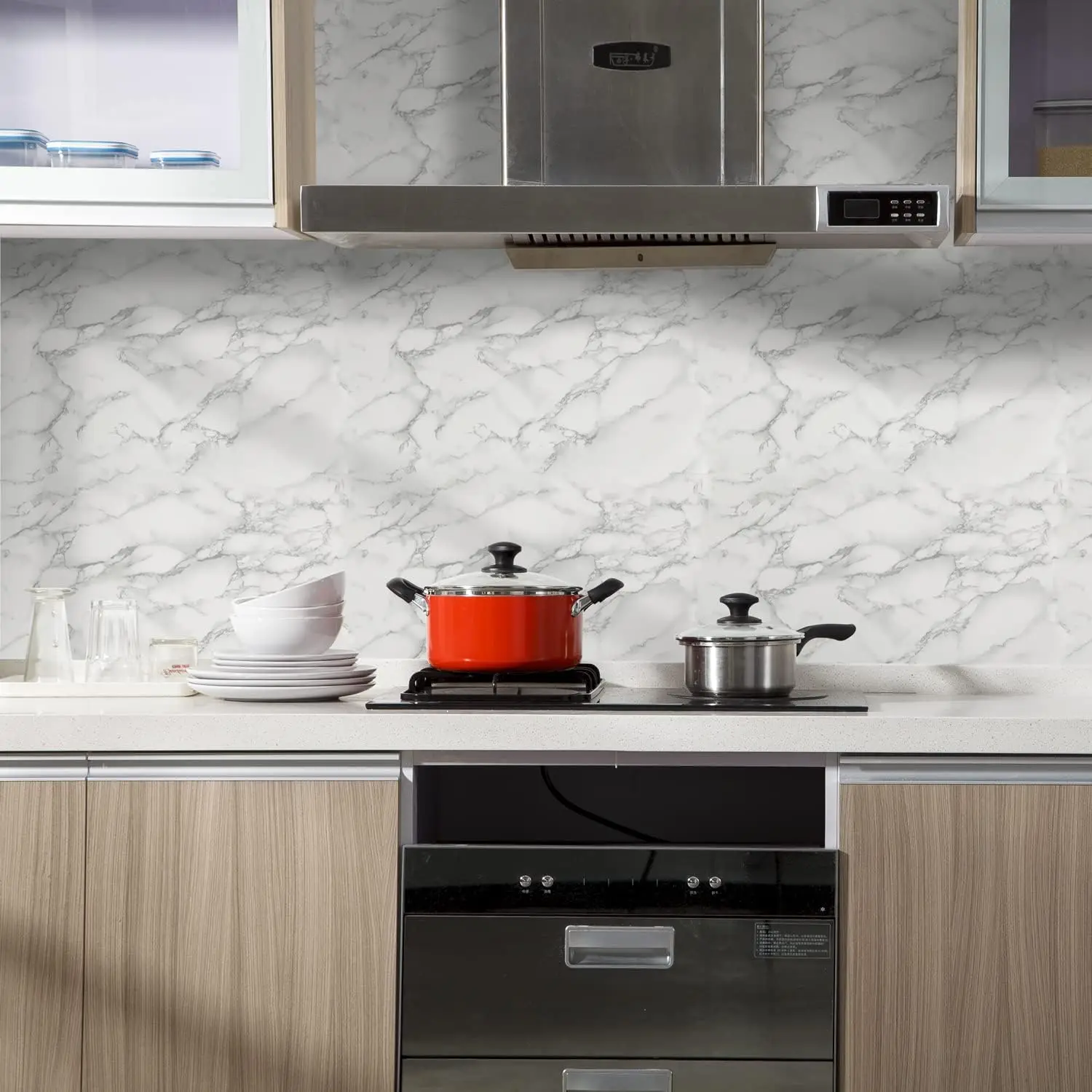 大理石自己粘着ホイル壁紙デスクトップキャビネット装飾用ロール状の PET 紙防水耐油ステッカーキッチン壁用