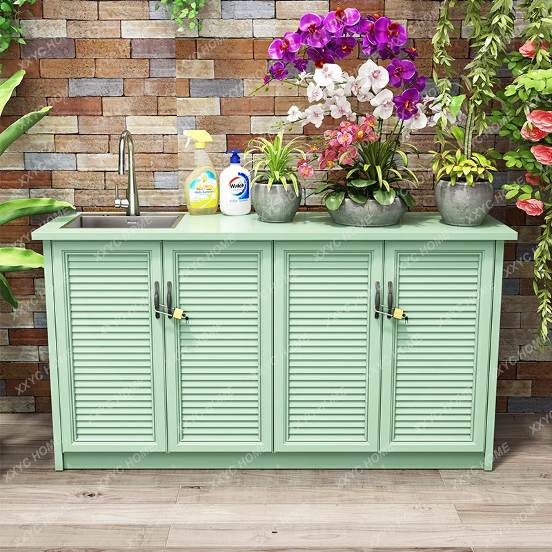

All-Aluminum Alloy Outdoor Wash Basin Integrated Cabinet Household Sink Storage Cabinet Balcony Garden Utility Cabinet