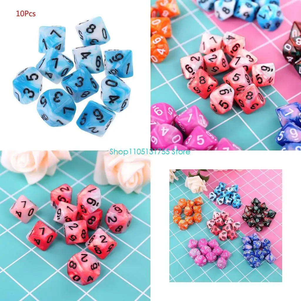

K0EF 10pcs/set 10 Sided D10 Polyhedral Dices Numbers Dials Desktop Table Board Game Accessories Educational