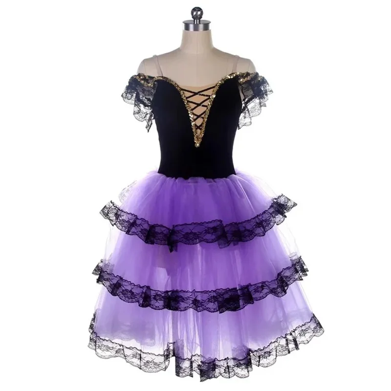 2026 جديد المهنية رومانسية توتو تنورة طويلة أسود أحمر الرقص اسبانيا فستان فتاة الكبار طفل دون كيشوت الباليه الأداء ★ ☆ ❤ ★ ☆