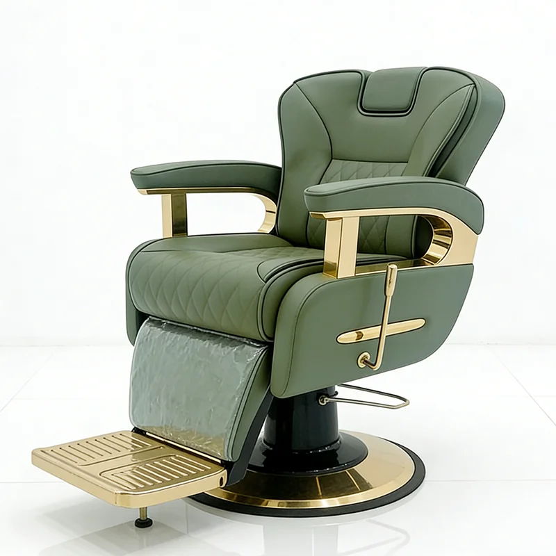 

High End Barbershop Salon Furniture Gold Round Base Hairdressing Chair Luxury Modern Adjustable Reclining Barber Chair