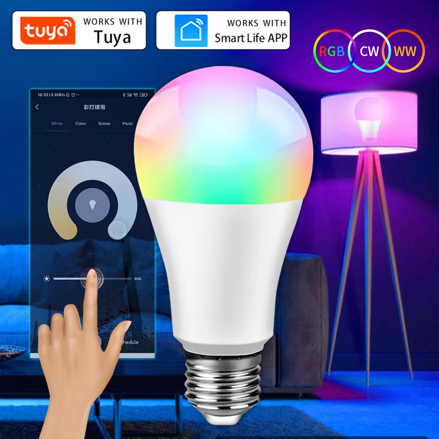 

Умные светодиодные лампочки Tuya 85-265 В E27 Bluetooth Smart Life App Дистанционное управление с регулируемой яркостью RGB светодиодная лампа Домашний декор для спальни и вечеринки