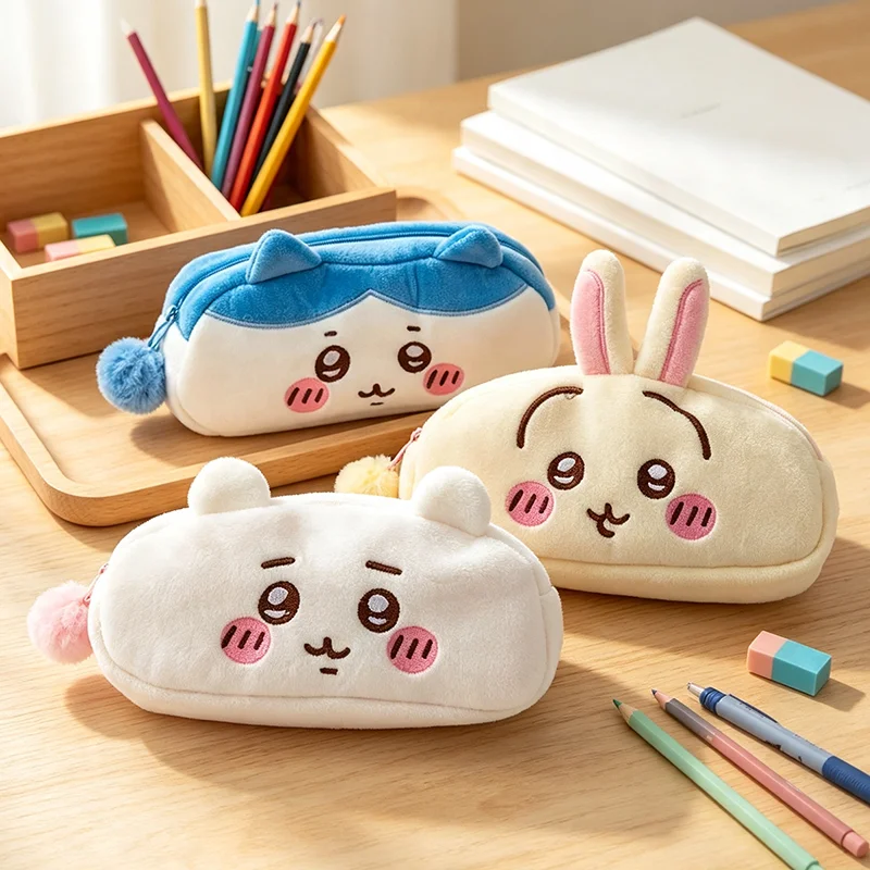 Kawaii Chiikawa Hachiware Usagi Pencil Case Cartoon Plush Large Capacity Pencil Bag Stationery Storage Pouch Student Supply Gift