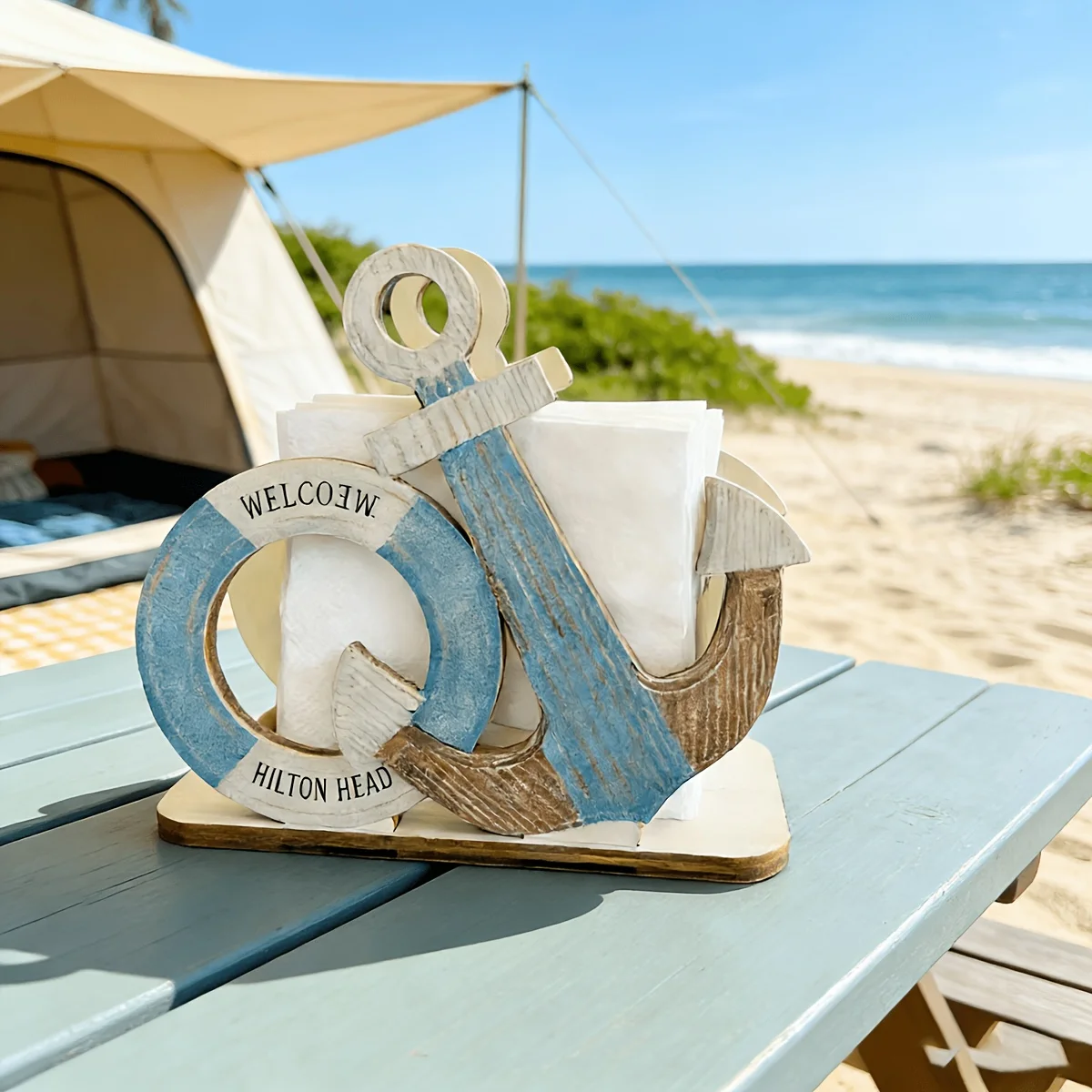 Desktop Storage Single Piece Anchor Design Tabletop Napkin Holder Coastal Style Daily Desk Sundry Storage Tray