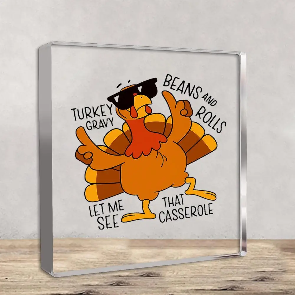 Peluche de pavo y pollito 2D con diseño de frijoles y panecillos - Linda decoración acrílica de Acción de Gracias para escritorio, oficina, habitación, regalo para mujeres