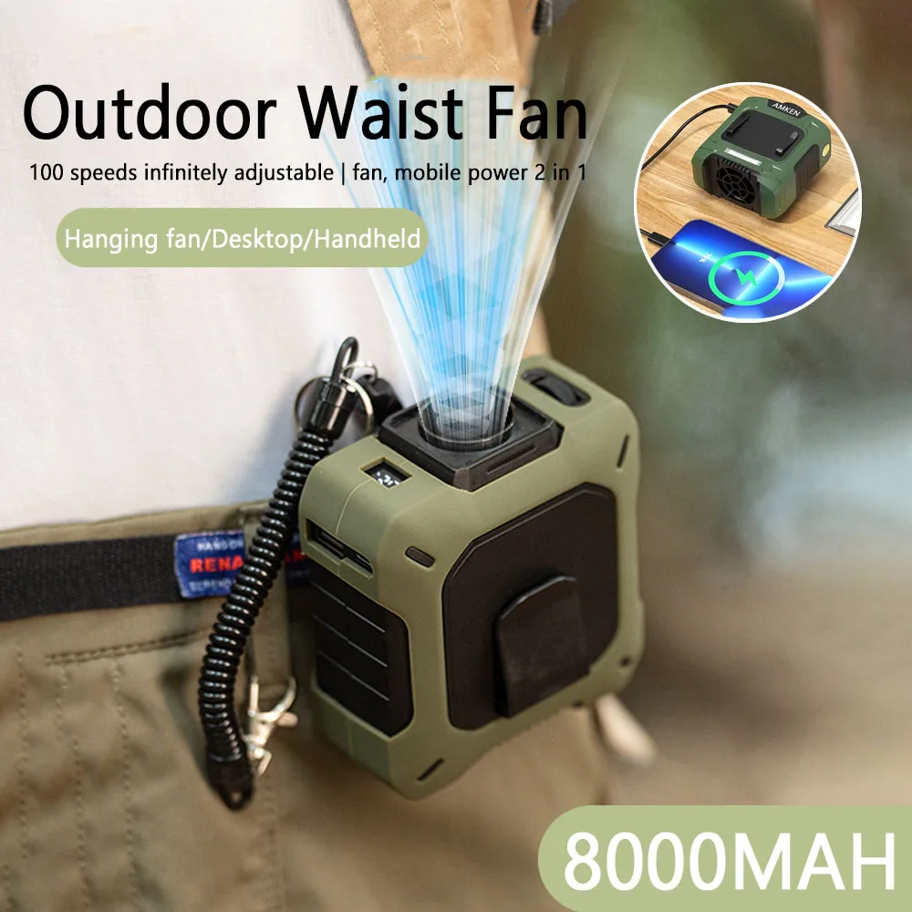 

Portable Clip Fan 8000mAh Hanging Neck/Waist Fan USB Mini Portable Rechargeable Fan For Outdoor Camping Hiking Climbing Running