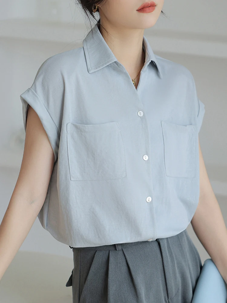 Summer Short Sleeve Blouses Women Shirts 2024 Fashion Chiffon Turn Down Collar Female Blouses Loose Simplicity Solid Tops