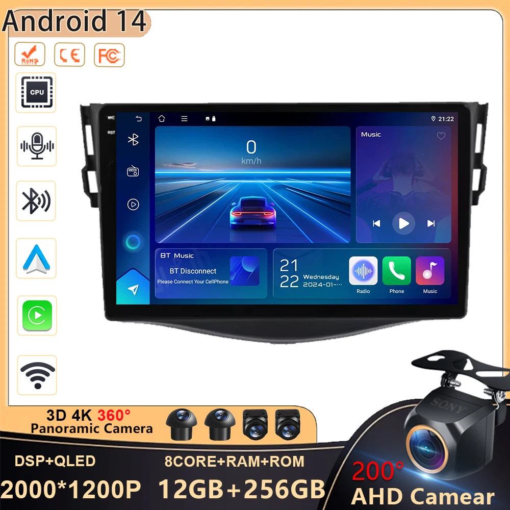 Carplay Car Radio Android Auto For Toyota RAV4 Rav 4 2005-2013 Multimedia Player Navigation GPS FM 4G DSP WIFI Intelligent Syste