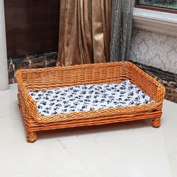 Universal Four Seasons Rattan Kennel with Removable Washable Cotton Bamboo Mat Dog House Cat House Pet Bed