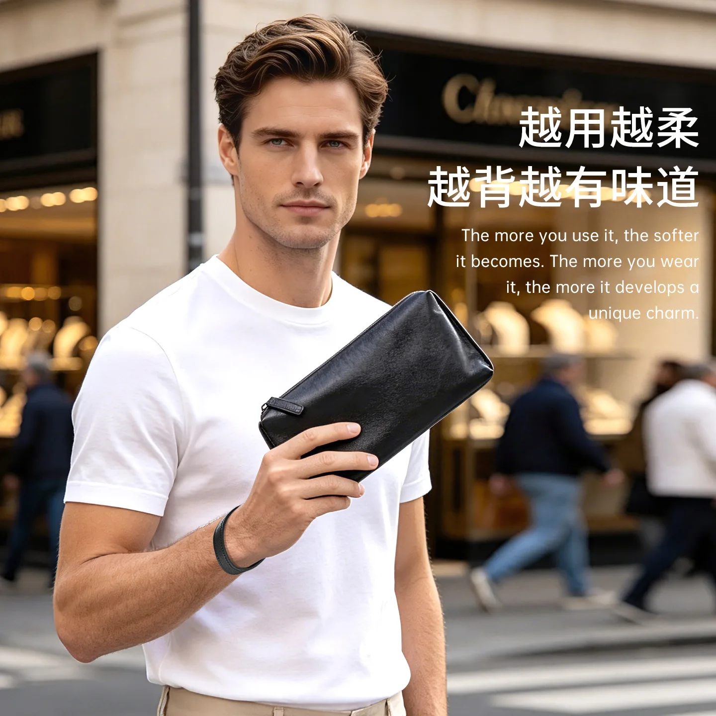 Leather long wallet, men's new driver's license integrated card bag, men's clutch bag