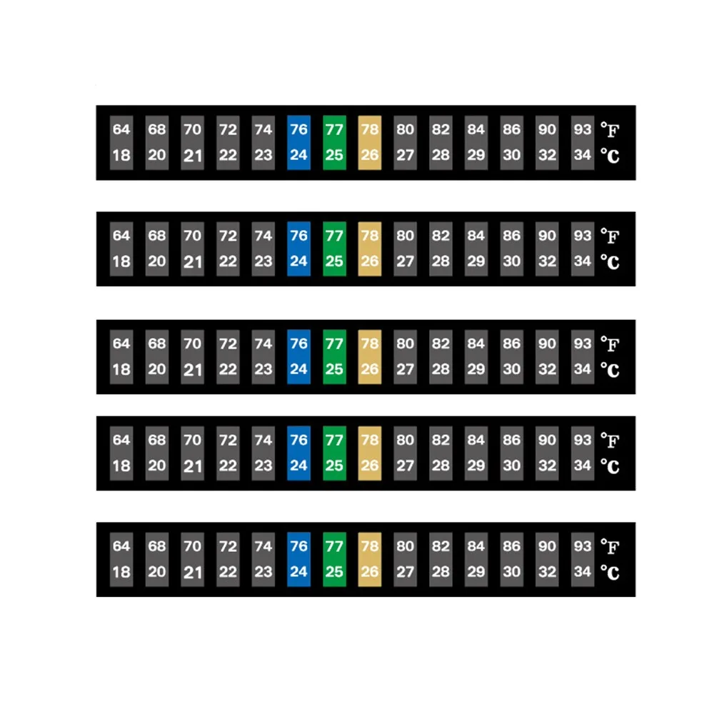 5Pcs Dual Scale Digital Fish Tank Thermometer C/F Discolor 4-36 0-50 Stick-on Thermometer Color Changing Strip