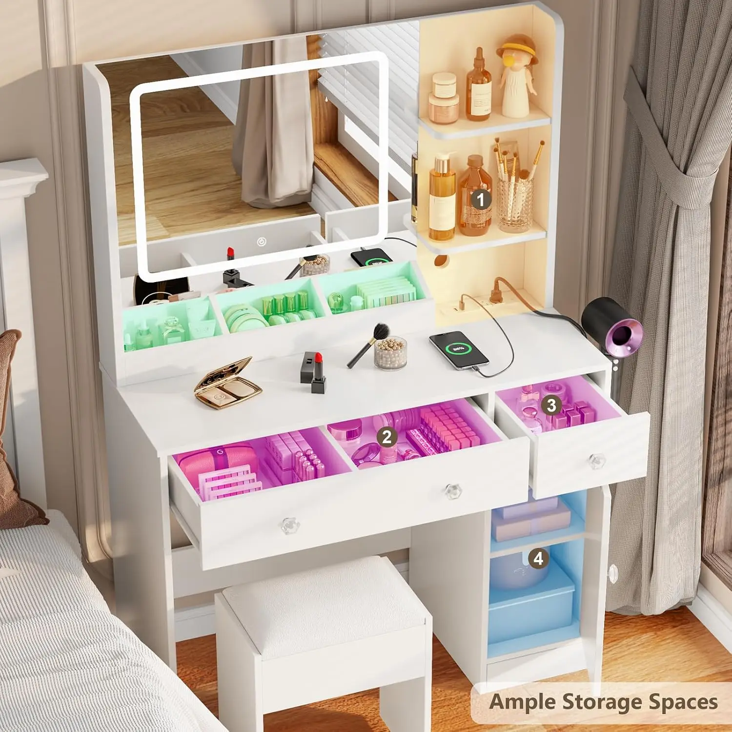 Makeup Vanity Desk with Mirror and Lights,Vanity Set with Mirror and Stool and Lights 3 Color, Vanity Desk with, Custom