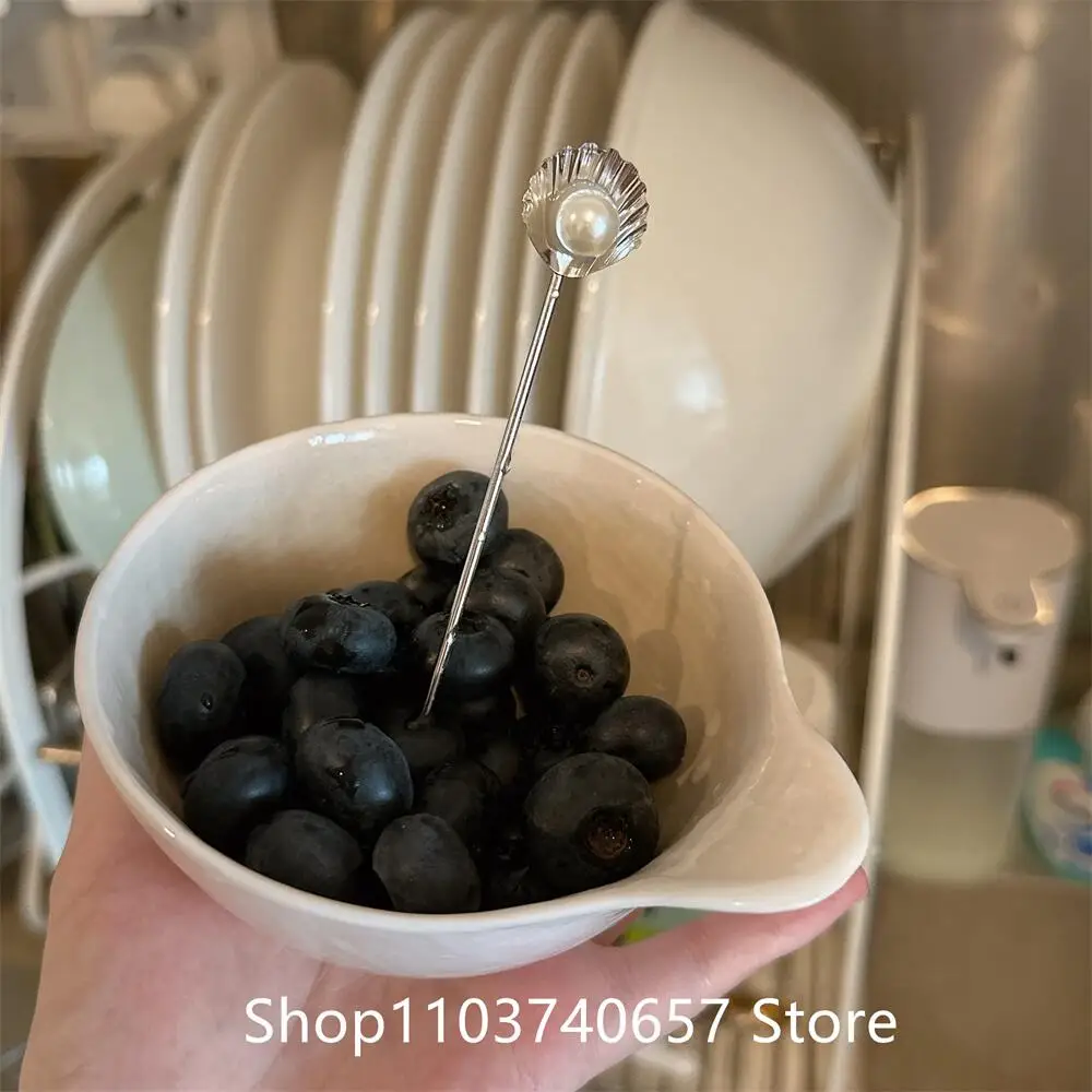 3pcs Stainless Steel Dessert Forks With Small Pearl Shell Fruit Salad Desserts Fork Set Tableware  Table Decortion
