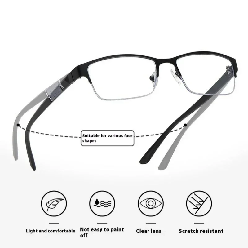 Men Business Presbyopia Photochromic Multifocal Eyewear Metal Frame Far Sighted Eyeglasses with Sunshades Smart Reading Glasses