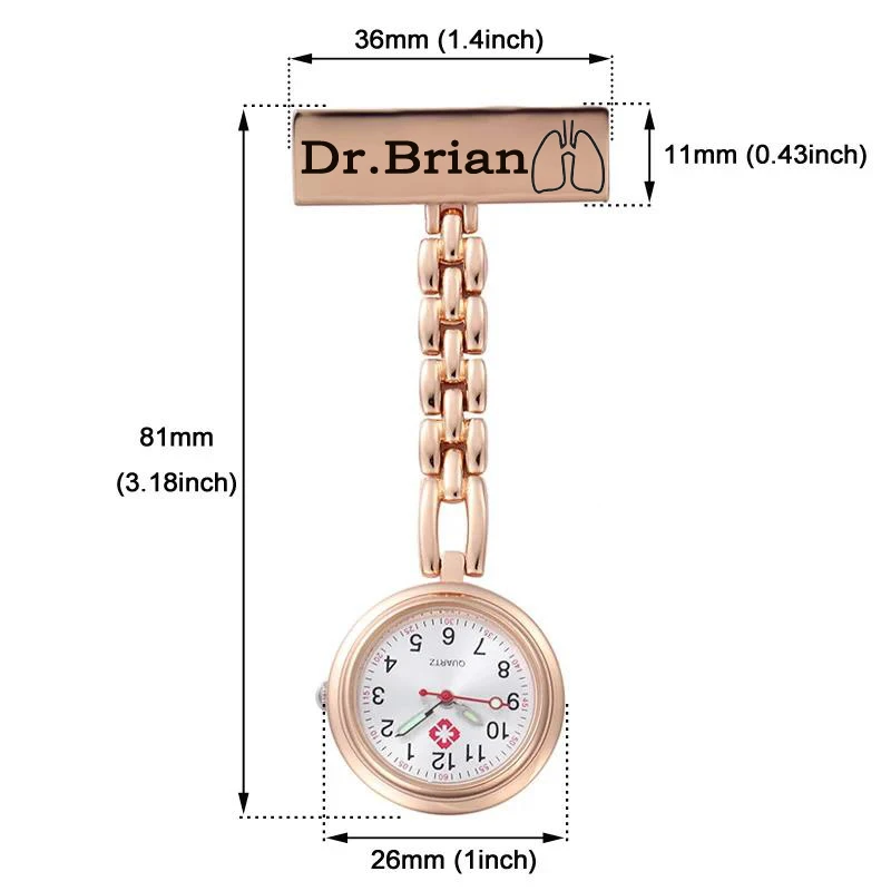 Jam tangan perawat saku gantung FOB medis jam dokter bros Pin Lapel LOGO Laser personalisasi nama terukir kustom