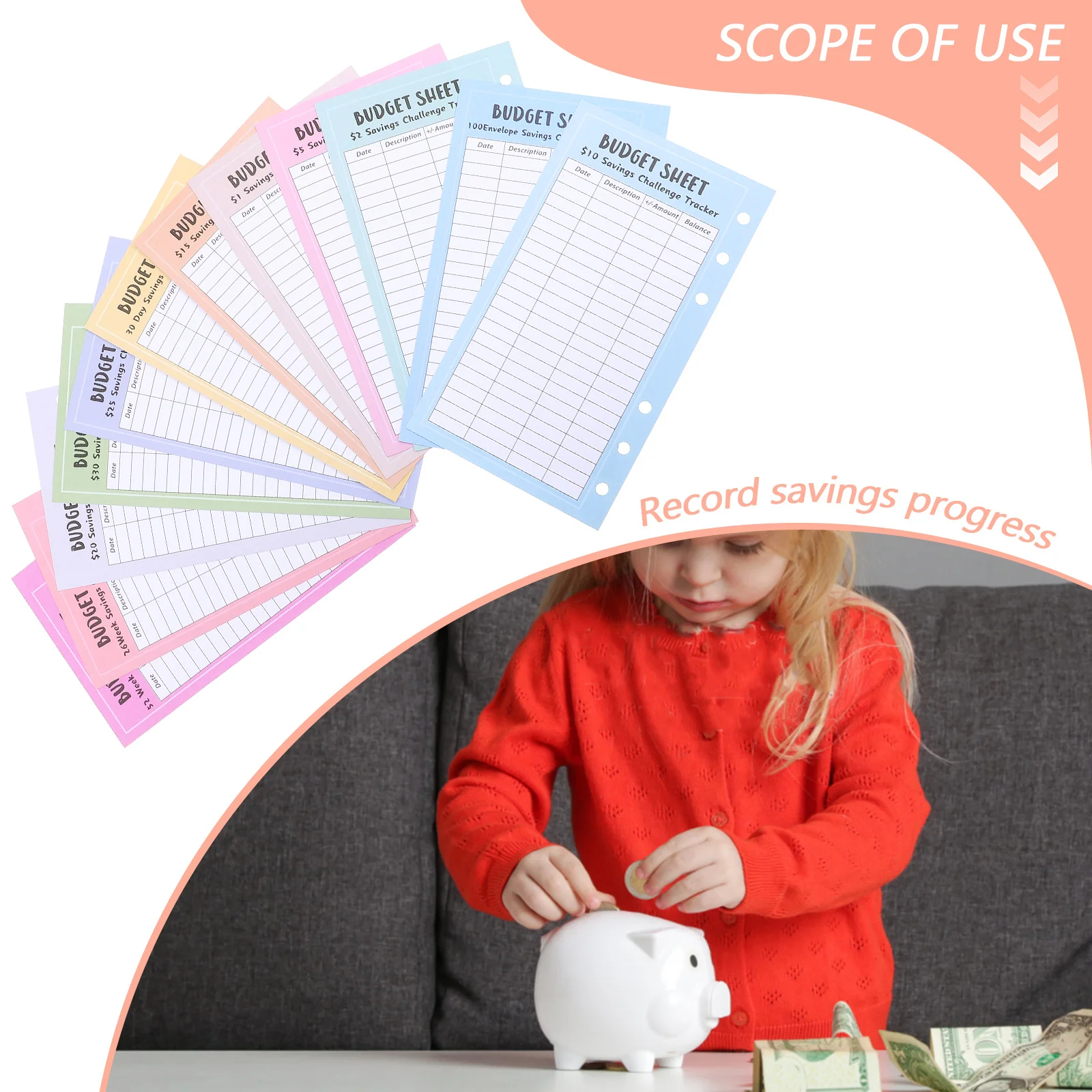 

48 Sheets A6 6-Ring Savings Binder Supplies Check-in Sheets for Staying Motivated and on Track Savings Binder Supplies