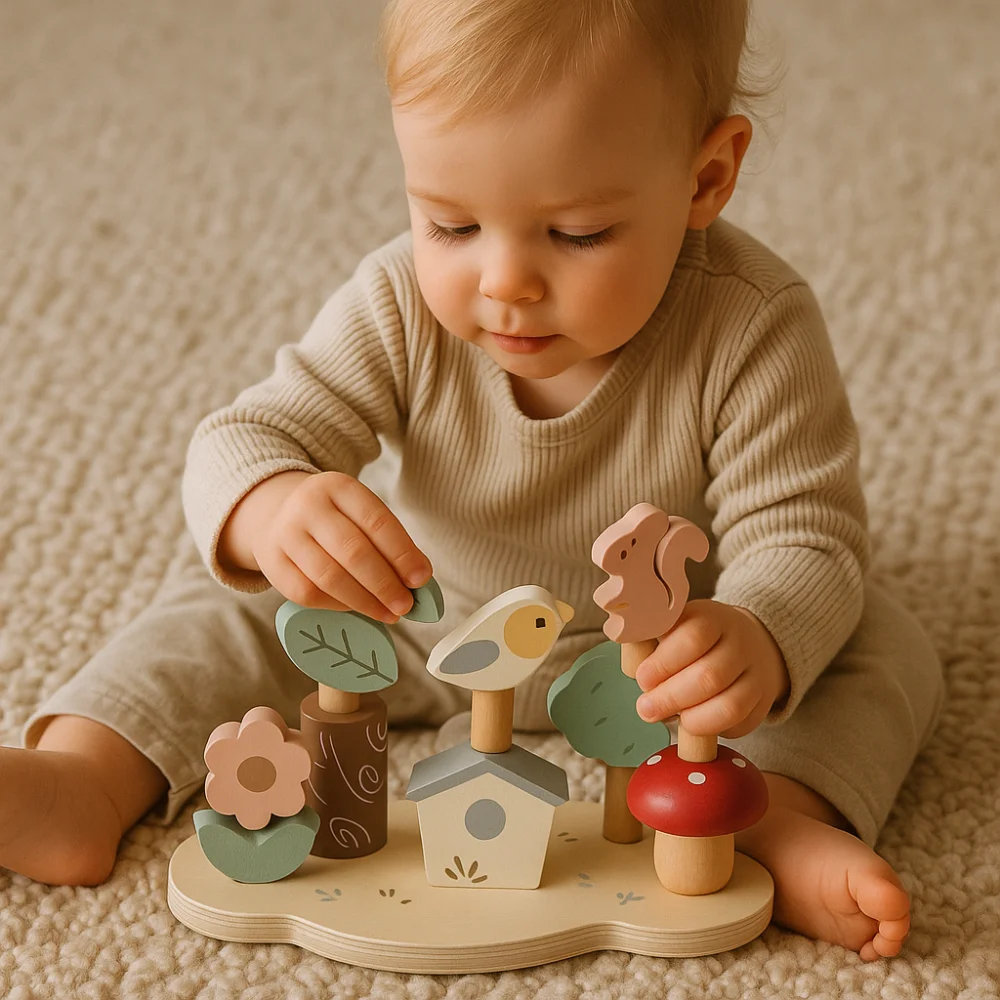 Wooden Forest Animal Jumping Toys Interactive Puzzle Toddlers Stacking Blocks Matching Toys DIY Montessori Educational
