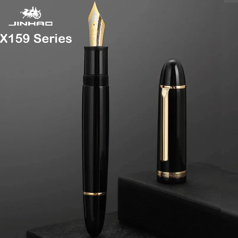 JinHao X159 Akrylowe czarne pióro wieczne Metalowy klips Przedłużona cienka stalówka F 0,5 mm Długopisy do pisania Artykuły biurowe dla szkół Długopisy Artykuły papiernicze
