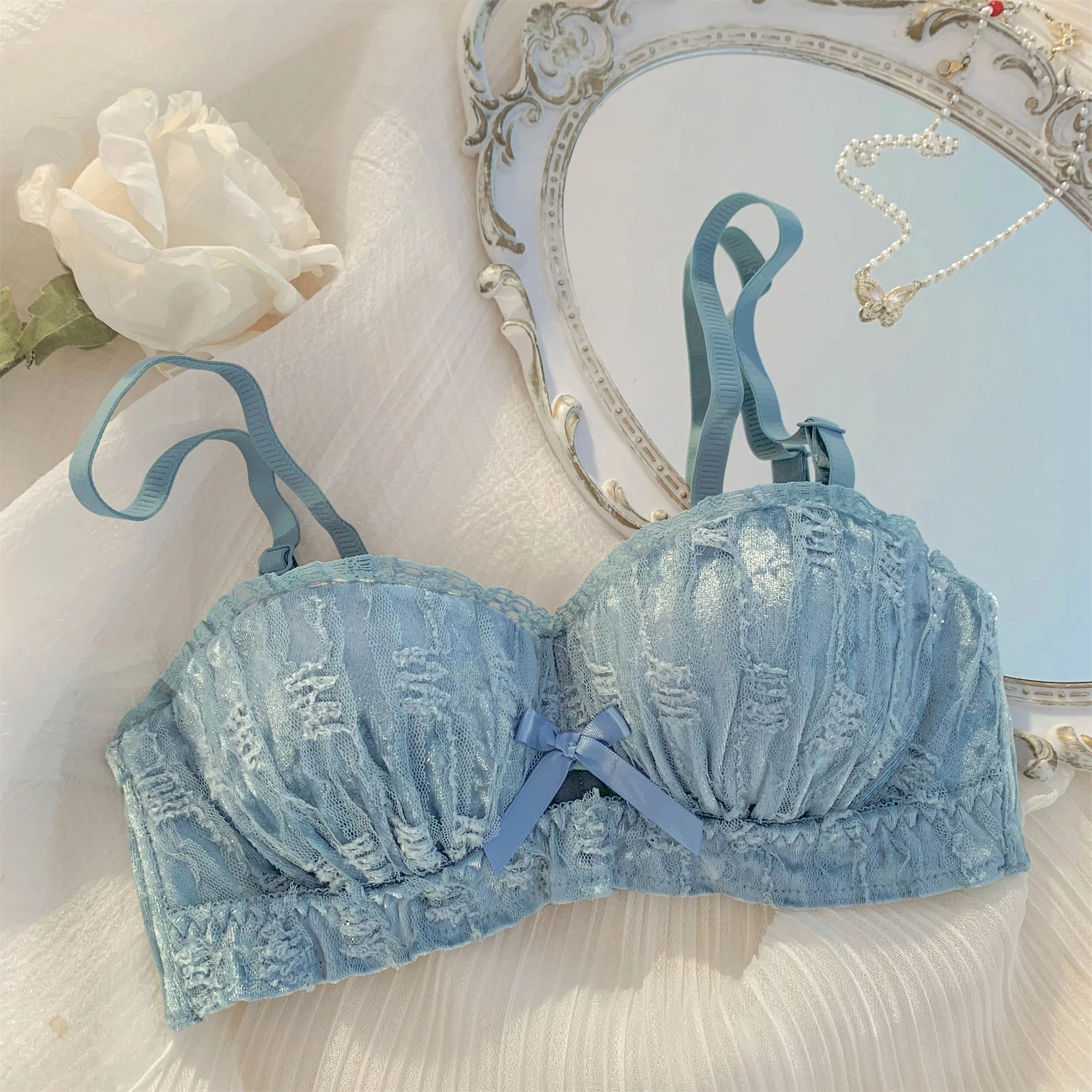 Sweet Lolita Gathers To Show Off Large Underwear Women's French Sexy Lace Bra Set With U-shaped Lace Bra Without Steel Ring