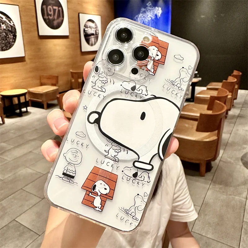 Snoopy Schattige Cartoon Met Magsafe Hoesje Voor Iphone 15 14 13 12 11 Pro X Xs Max Se2 7 8 Plus Hard Shell Magnetisch Compatibel Hoesje