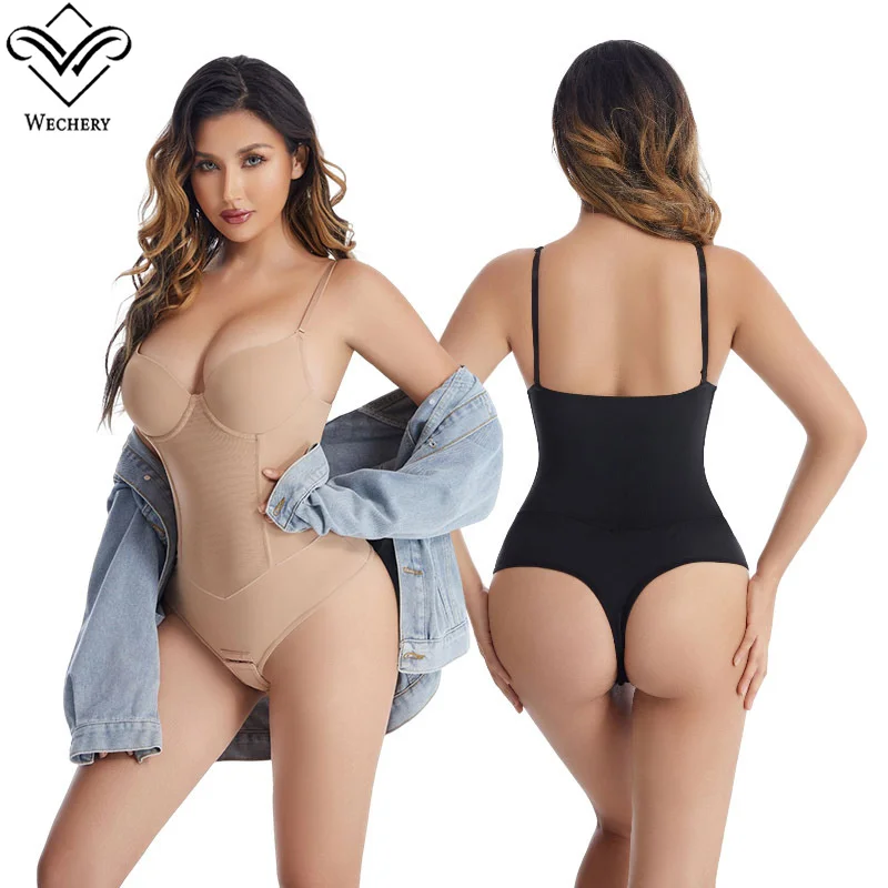 Wechery Bodysuit-Shapewear für Damen, Stahlknochen, schlankmachend, flacher Bauch, Weste, sexy Tanga, Taillentrainer, Bauchkontrolle, Unterwäsche