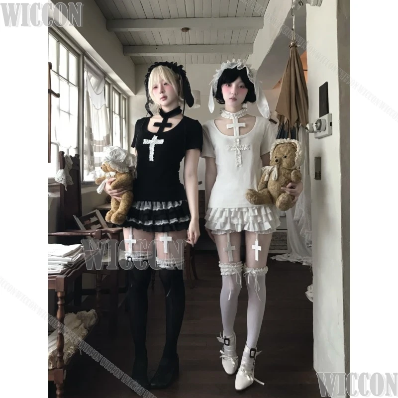 الأرنب الأرنب جيراي كي فتاة تأثيري حلي القوطية البدلة الرقبة التفاف تي شيرت كعكة تنورة اليقطين السراويل هالوين الزي Y2K الملابس