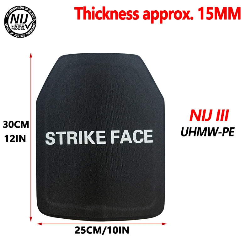 

Пуленепробиваемая пластина 25*30 см, легкая тактическая толщина 15 мм NIJ III, сверхвысокий молекулярный полиэтилен