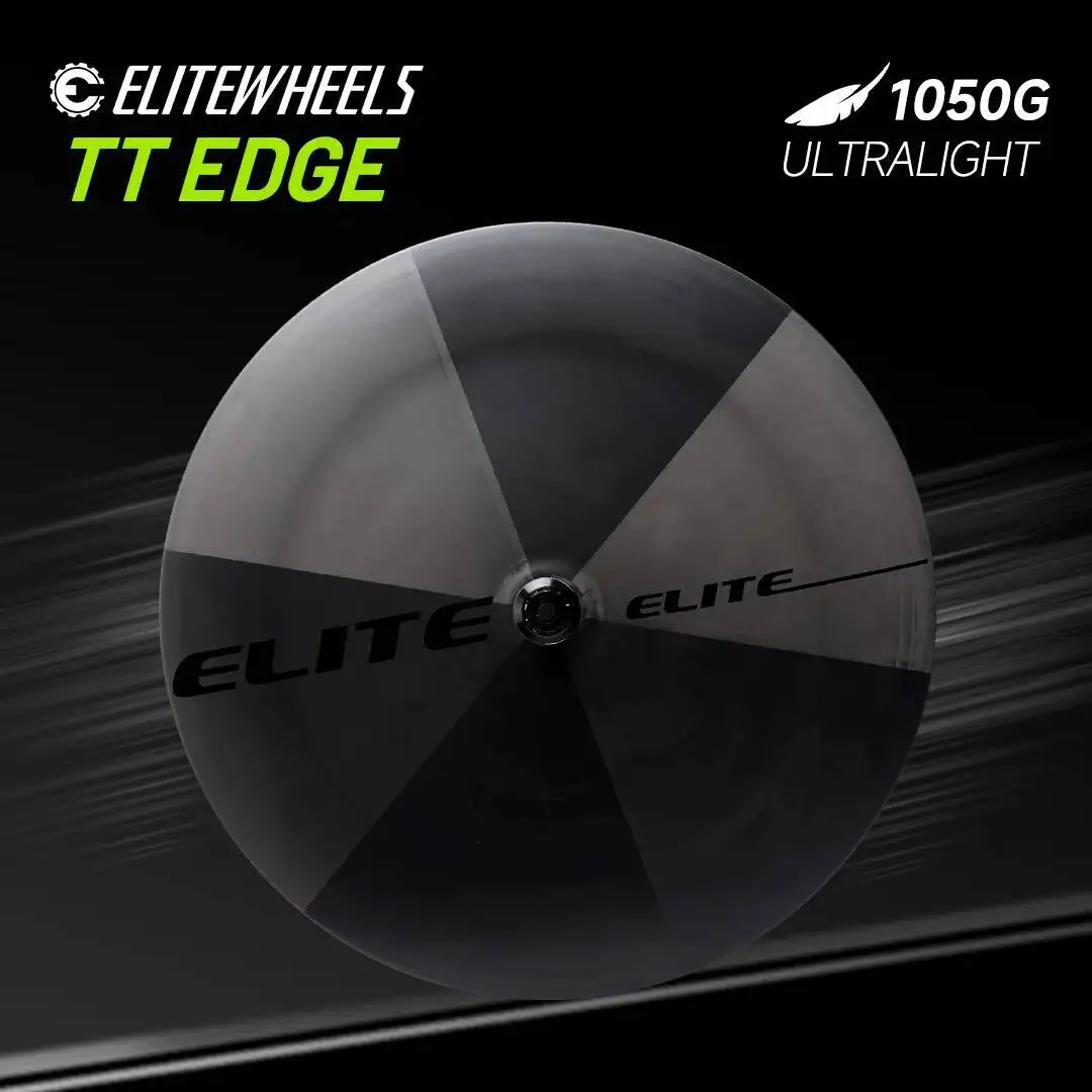 

ELITEWHEELS EDGE TT Disc Wheels UD Raw Weave 1050g Weight 50T Ratchet Ceramic Bearing Competition Grade Carbon Fiber Disc Wheels