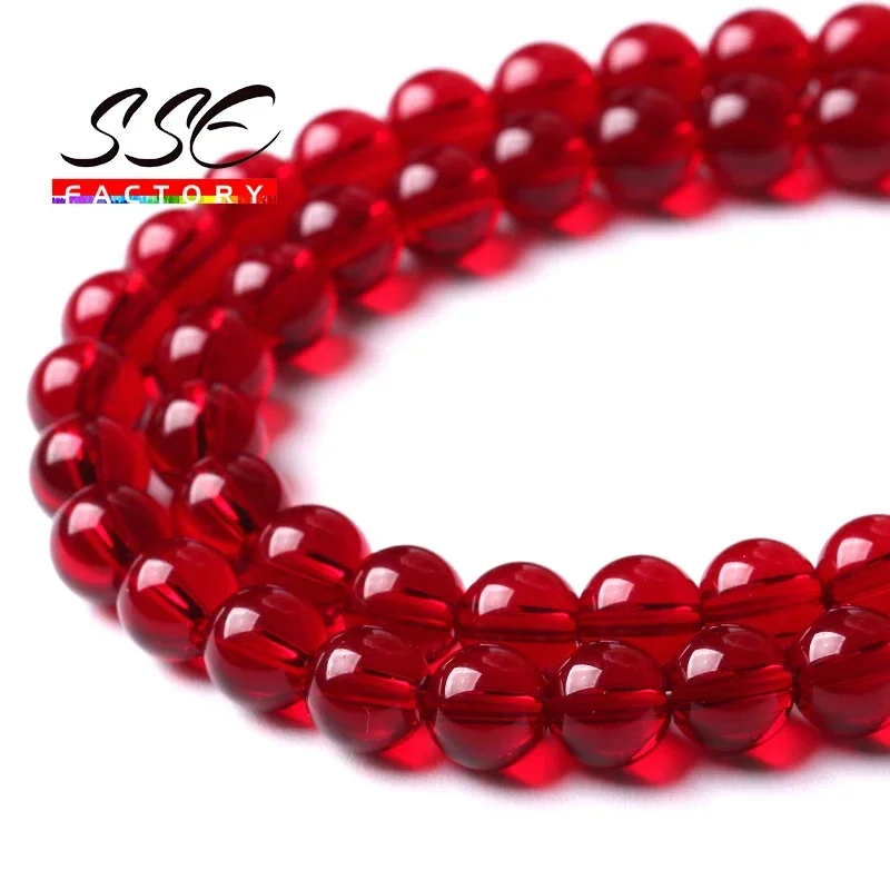 Garnet Glass Crystal Beads Wholesale Red Glass Round Loose Stone Beads For Jewelry Making DIY Bracelet Necklaces Accessories 15\