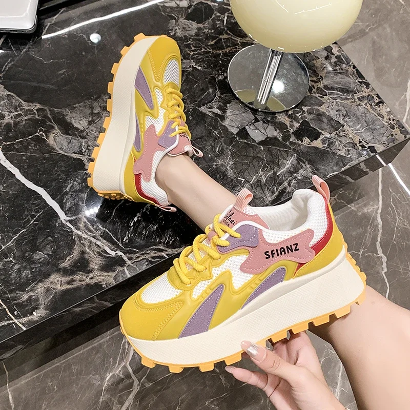 Design sneakers woman daddy shoes ins retro 2024 all match thick sole waffle shoes casualsports Forrest Gump shoes women